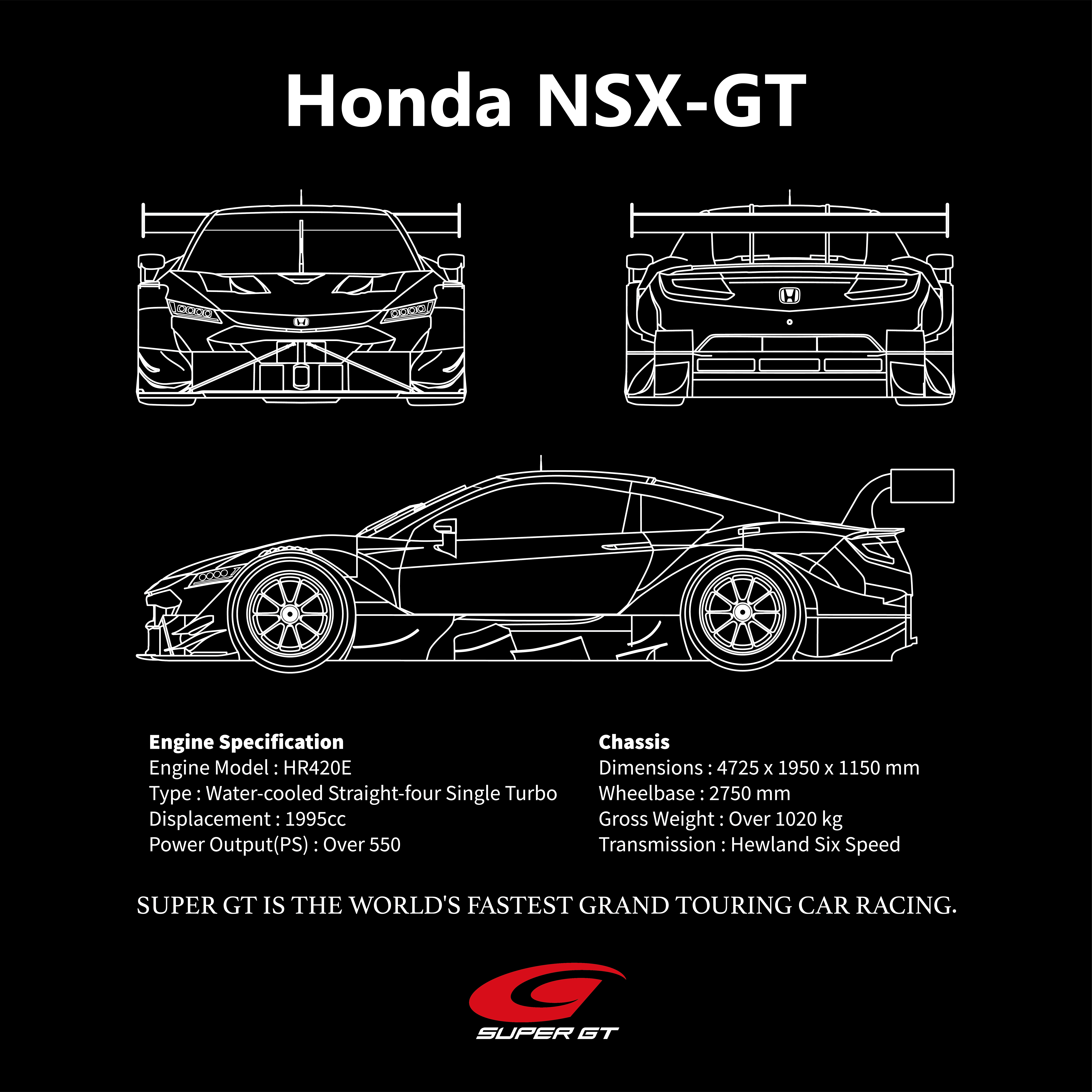 GT500マシン Tシャツ Honda（XXLサイズ）