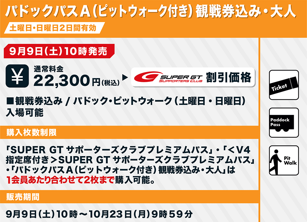 スーパーGT Round8 日曜ピットウォークパス2枚-