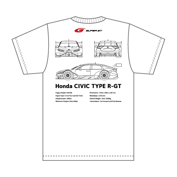 2024 GT500マシン Tシャツ Honda (ホワイト/XLサイズ）